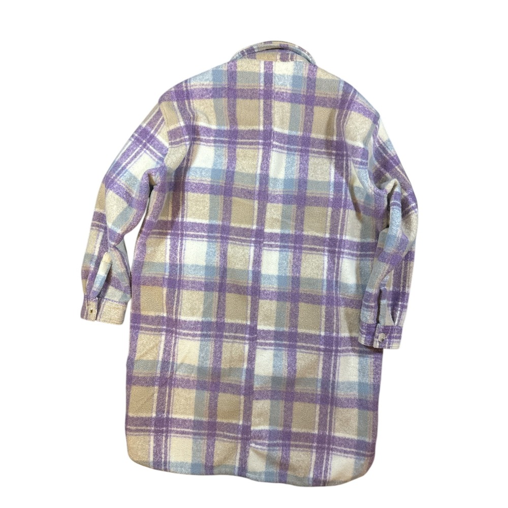 BLANKNYC Plaid Shacket Long Sleeve Shirt Jacket Purple Tan Blue Womens L - Picture 2 of 8